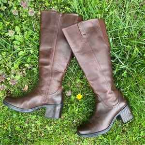 Clarks Brown Knee-High Chunky Heeled Boots Size 7